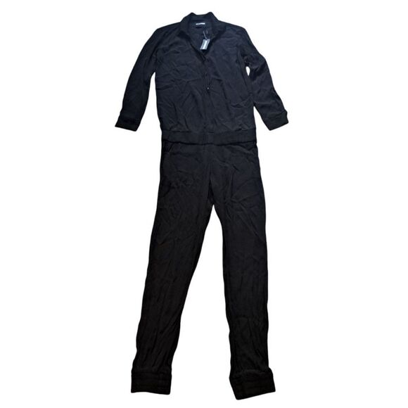 Monrow Crepe Long Sleeve Moto Boho Jumpsuit Small Black NWT - Picture 6 of 16